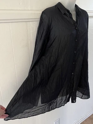 JIL SANDER Black Lightweight Swing Tunic Long Sleeve Tie Back Blouse Shirt-38 - Image 1 of 4