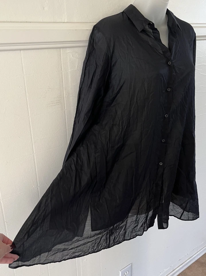 Camisa Blusa JIL SANDER Negra Ligera Columpio Túnica Manga Larga Atada Trasera-38 Foto 1 de 4