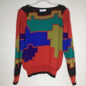 Vtg UMI Collections By Ann Crimmins Mondrian Sweater Colorblock Med - Picture 1 of 6