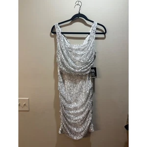 Nuevo con etiquetas Vestido Vaina Express Encaje Superpuesto Acanalado Blanco Negro Talla 12 Cóctel Fiesta - Imagen 1 de 8
