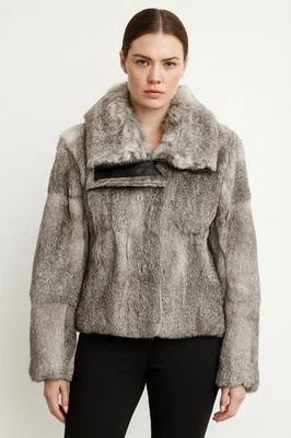 LA FEE VERTE Mujer Piel de Conejo/Cuero Cremallera Chaqueta - Gris - Talla L Foto 1 de 4