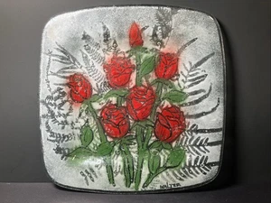 Vidrio artístico fundido firmado Edwin Walter placa helechos * escarcha * rosas RARO de colección - Imagen 1 de 7