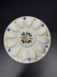 Vintage Portugal Eierteller Platte handbemalt Blumenmuster 10,5" - Bild 1 von 3