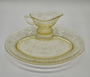Antique 1920s Hazel Atlas Florentine #2 Depression Glass Gravy Boat Platter Set - Picture 1 of 5