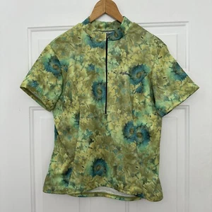 Shebeest Cycling Women's Green Floral Print 1/2 Zip Jersey Short Sleeve - Size L - Picture 1 of 4