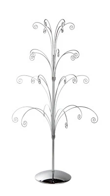 36 Inch Tall Ornament Display Tree, Silver Chrome Plated, Holds 24 Ornaments - Image 1 of 3