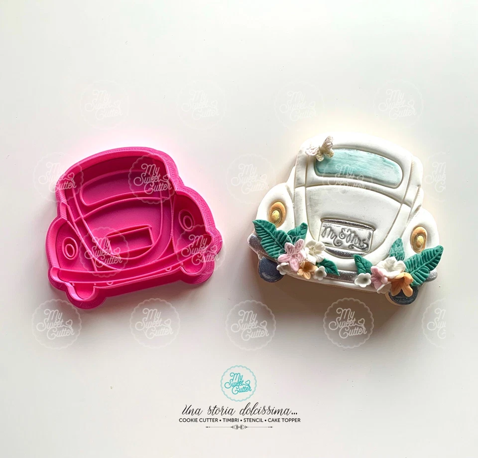 auto matrimonio maggiolone sposi 7,5cm circa cookie cutter formina biscotti - Image 1 of 1