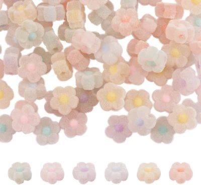 100x Flocky Acrylic Bead Flower for DIY Bracelet Necklace Earring Jewelry Making - Image 1 of 4
