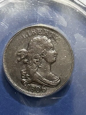 🔥 1806 Draped Bust Half Cent ANACS VF 25. Rotated Die. C-4 Large  6, Stems. 🔥 - Image 1 of 4