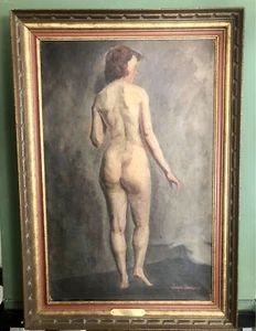 1935 Akt Ölgemälde auf Leinwand org. Rahmen mit Künstler Messing Etikett Joseph Garrison - Bild 1 von 7