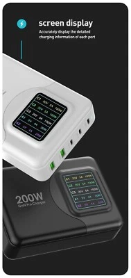 200W USB C Charger 5-Port GaN Charger LCD Display Power Delivery 3.0 QC Usb-c - Image 1 of 4
