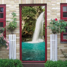 3D Wall Art Waterfall Blue Lake Door Sticker PVC Decal Self-adhesive Wrap Murals