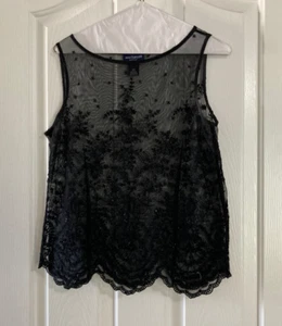 Ann Taylor Black Beaded Sheer Tank Top Blouse Women’s Size 12P Stylish Top - Picture 1 of 10
