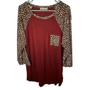 Sunshine & Rodeos Women's Top Red Brown Animal Print Round Neck Size 3XL - Picture 1 of 10