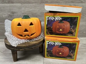 Vintage Halloween Jack O Lantern Pumpkin Set Of  TWO Porcelain Decor With Box - Bild 1 von 14