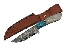 Damascus Hunter Blue Pearl Fixed Blade Knife W/ Brown Sheath 1230