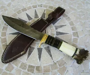 HANDMADE 13.8" DAMASCUS HUNTING DAO BLADE KNIFE Antler Crown Camel Bone Bowie - Picture 1 of 5