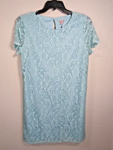 JUICY COUTURE Aqua Blue Lace Womens sz Large Short Sleeve Lined Shift Dress NWT - Picture 1 of 4