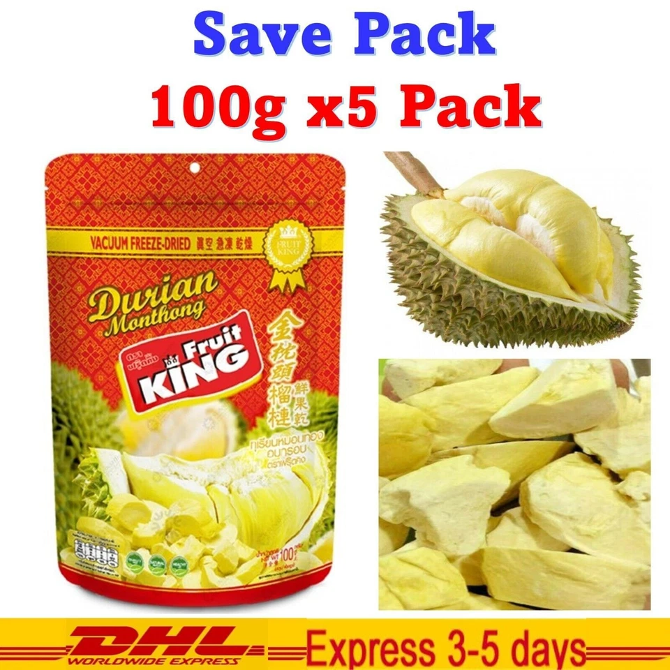 5x THAI NATURAL 100% SNACK FRUIT King Brand DURIAN Monthong Vacuum Freeze Dried - Image 1 of 4
