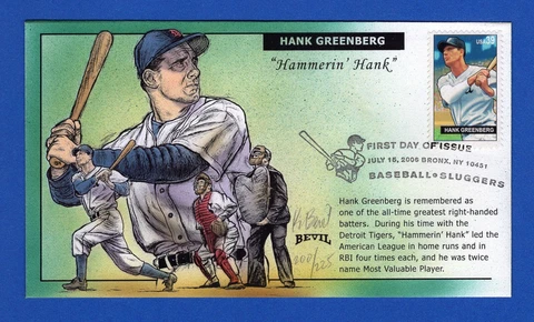 Scott 4081 Baseball Sluggers Hank Greenberg Hand Painted Bevil FDC 200/225 Cover