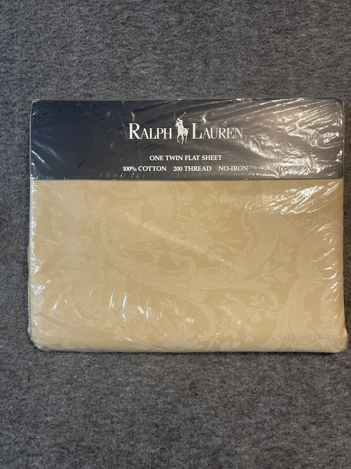 NUEVO Vintage Ralph Lauren Avery Café Beige Paisley Floral 2 Tonos DOBLE Sábana Plana Foto 1 de 3