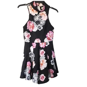 LF Rumor Womens Romper Black and Pink Floral Print Size XS NEW - Picture 1 of 8