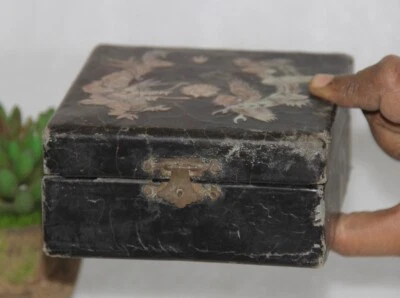 Caja Espejo Interior Trabajo Superior Pájaro Madera Color Negro Vintage, Joyería 14288 Foto 1 de 4