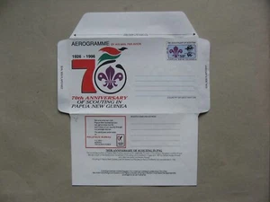 PAPUA NEW GUINEA, ill. prestamped aerogramme 50 t FDC 1996, 70th ann. Scouting - Picture 1 of 1