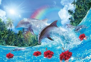 450 Pieces Jigsaw Puzzle Lassen Shining Dolphins Small Piece Clear Cut Jigsaw - Picture 1 of 4