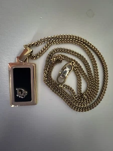 Dior Vintage Yellow Gold & Black Logo Necklace Pendant Rectangle 18" - Picture 1 of 12