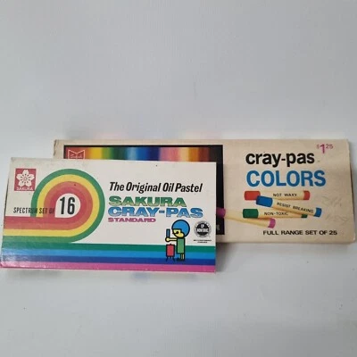 2 Vtg Sakura Cray-Pas Original Oil Pastel Crayons Colors 24 Sticks In Box Japan - Image 1 of 2