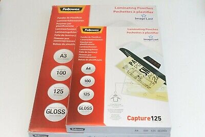 A4 OR A3 FELLOWES '250 MICRON (2 X 125)' CLEAR GLOSS LAMINATING POUCH & SLEEVES. • 9.99£