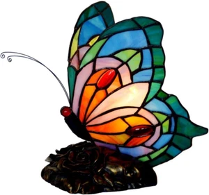 L10040 Butterfly Tiffany Style Stained Glass Accent Table Lamp, Night Light (Mul - Picture 1 of 7
