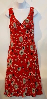 Mica 6 Red Black Ivory Floral Lined V Neck Empire Fit Flare Sleeveless Dress - Image 1 of 4