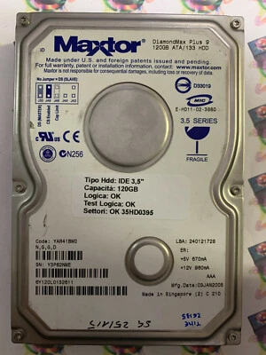 Hard Disk Usato IDE 3,5" 120GB MAXTOR 6Y120L0 6Y120L0132611 YAR41BW0 03JAN2005 - Immagine 1 di 4