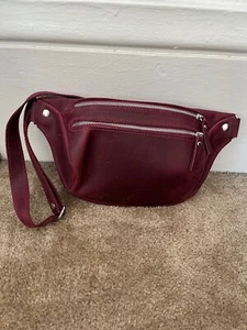 Vintage red double zip leather roomy wide saddle bag shoulder purse with strap - Picture 1 of 9