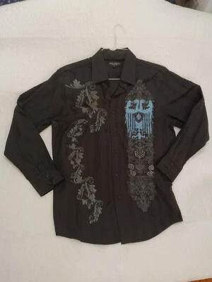 Eddie Domani Collection Mens Black Long Sleeve Button Down Shirt L Graphic Print - Image 1 of 4