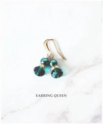 Pearl Green Crystal Rhinestone Dangle Earrings Wedding Anniversary Christmas - Image 1 of 3