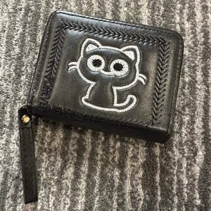 Cartera Gato Negra Portatarjetas de Crédito Acordeón Imitación Cuero Lindo Cremallera Alrededor Regalo - Imagen 1 de 7