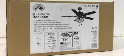 Hampton Bay Rockport 52 in. LED Matte Black Ceiling Fan New - Image 1 of 3