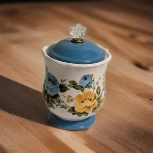 The Pioneer Woman Rose Shadow Canister with Acrylic Knob, 8.25" Blue Farmhouse - Picture 1 of 8