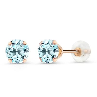 1.00 Ct Round 5mm Sky Blue Topaz 10K Rose Gold Stud Earrings - Image 1 of 4