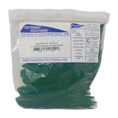 100 Pack Gateway Feathers 4" Left Wing: Parabolic Forest Green 400LPSGN-100 - Image 1 of 4