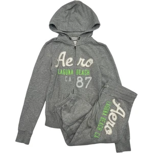 Conjunto de sudadera Aeropostale para mujer pequeña gris con cremallera sudadera con capucha Spellout retro acogedor Y2K - Imagen 1 de 20