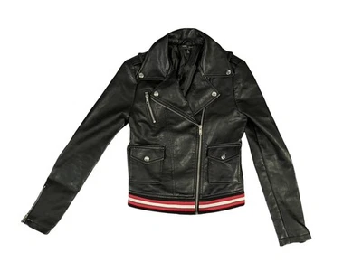 Romeo & Juliet Couture Chaqueta Motocicleta Cuero Sintético Negra Cremalleras Talla Pequeña Foto 1 de 4