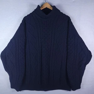 Carraig Donn Sweater Mens 2XL Navy Merino Wool Aran Cable Knit Made in Ireland - Picture 1 of 7