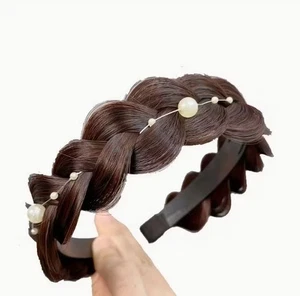 New Fishbone Braid Headband Hair Hoop with string of Pearls - Brown - Picture 1 of 4