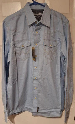 Wrangler Retro Premium Pearl Snap LS Western Shirt Men's Large Tall LT Blue NWT - Image 1 of 4