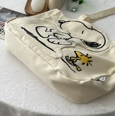 Snoopy Canvas Shoulder Bag Cute Cartoon Tote Large Capacity Student Purse - Image 1 of 4