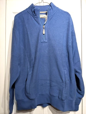 Orvis French Terry Sweatshirt Mens M Indigo Quarter Zip Pullover Pockets NWT - Image 1 of 4